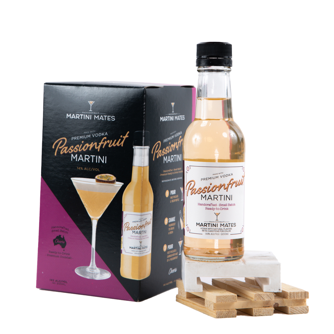 Martini Mates Passionfruit Martini bottle and multipack